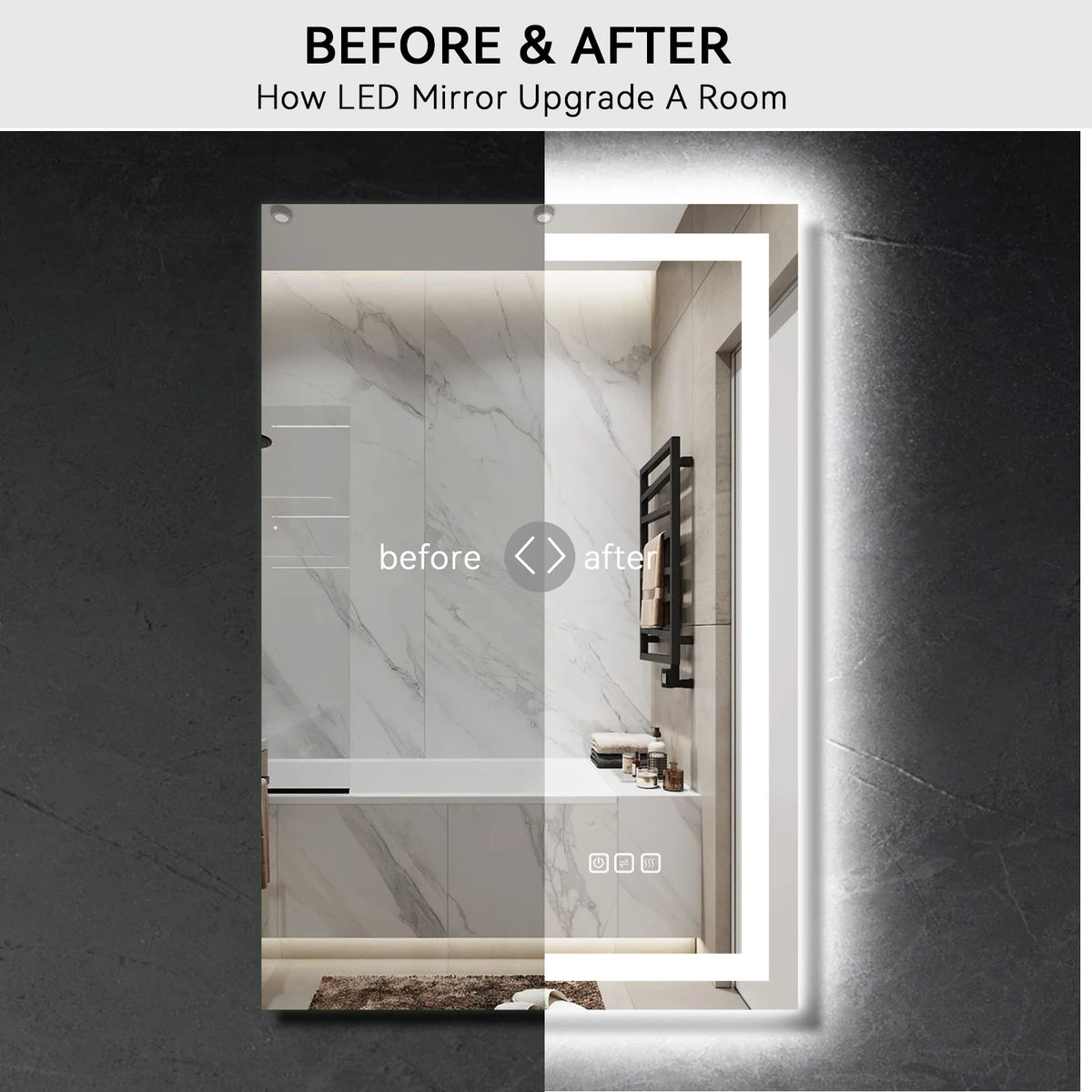 Stock in US Defogger Rectangle Wall Backlit Touch Sensor Switch Frameless Tempered Led Bathroom Mirror With Light for Bathroom