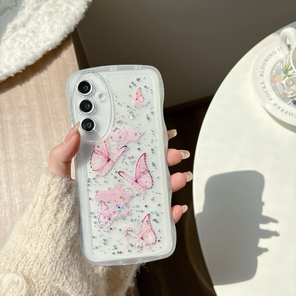 Glitter Stars Butterfly Clear High Quality Shockproof Phone Case for for A56 A36 A26 A16 A06 A05 A15 A25 A55 5G Soft TPU