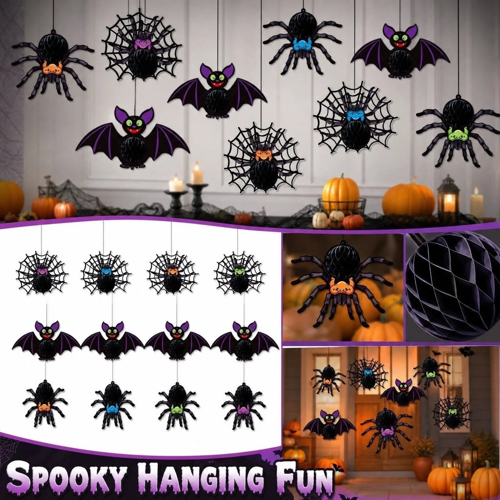Halloween Bat Spider Honeycomb Hanging Ornament for Party Ceiling Helloween Home String Flags and Garland Decor