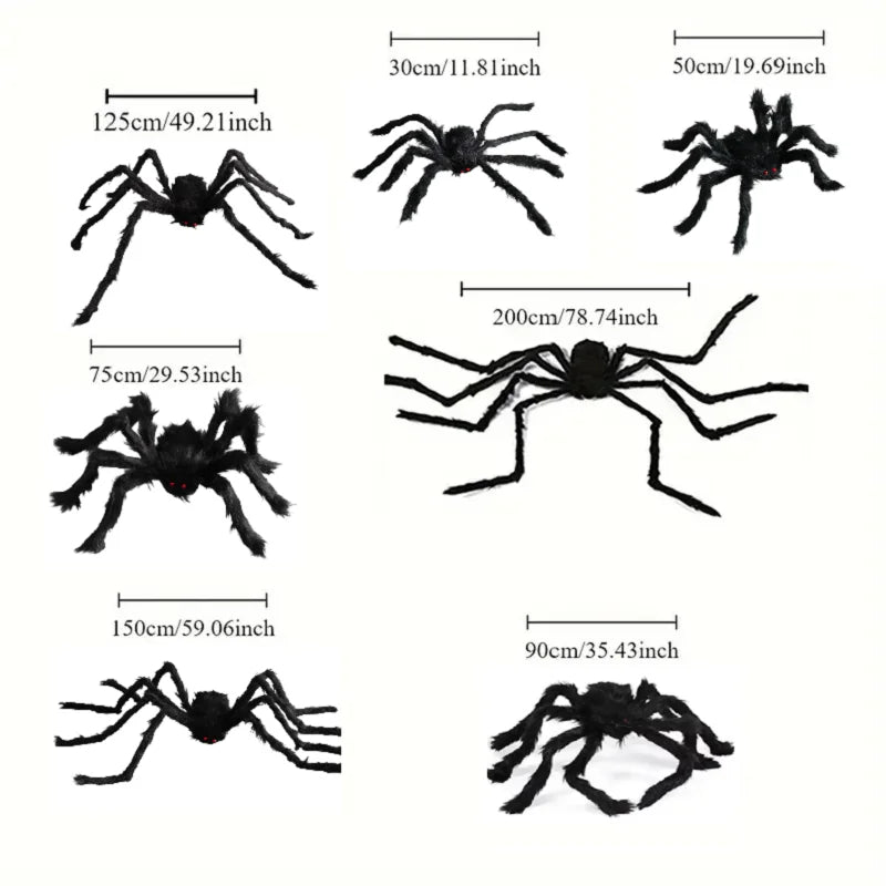 Halloween Big Plush Spider Horror Halloween Decoration Party Prop Outdoor Giant Spider Decor 30-200cm Chamber Prank Black Spider