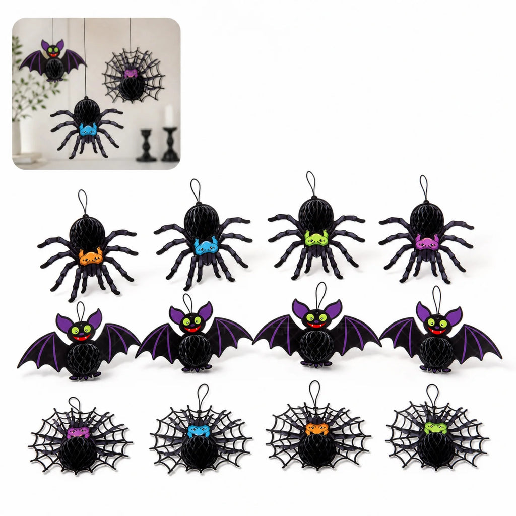 Halloween Bat Spider Honeycomb Hanging Ornament for Party Ceiling Helloween Home String Flags and Garland Decor