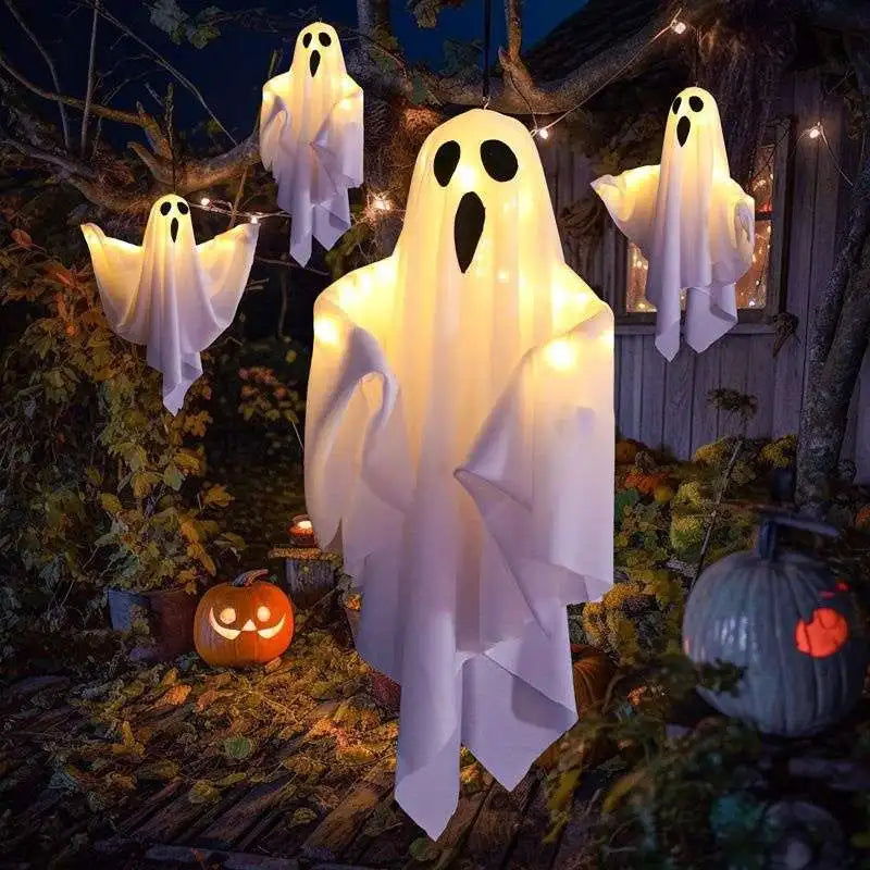 Halloween Glowing White Ghost LED Hanging Ghosts Horror Props with Fairy Light Indoor Outdoor Haunted House Halloween Decoration