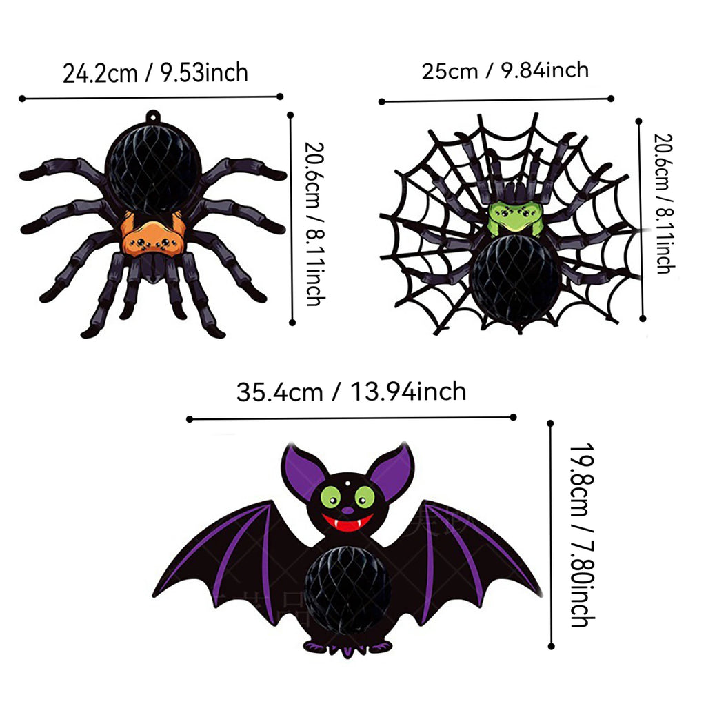 Halloween Bat Spider Honeycomb Hanging Ornament for Party Ceiling Helloween Home String Flags and Garland Decor