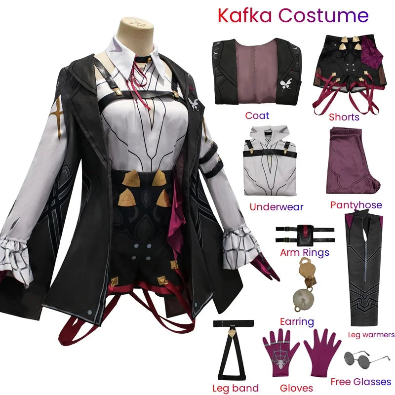Honkai Star Rail Cosplay Costume Honkai Kafka Cosplay Costume Helloween Party Suit with Wig Kafka Outfit Uniform