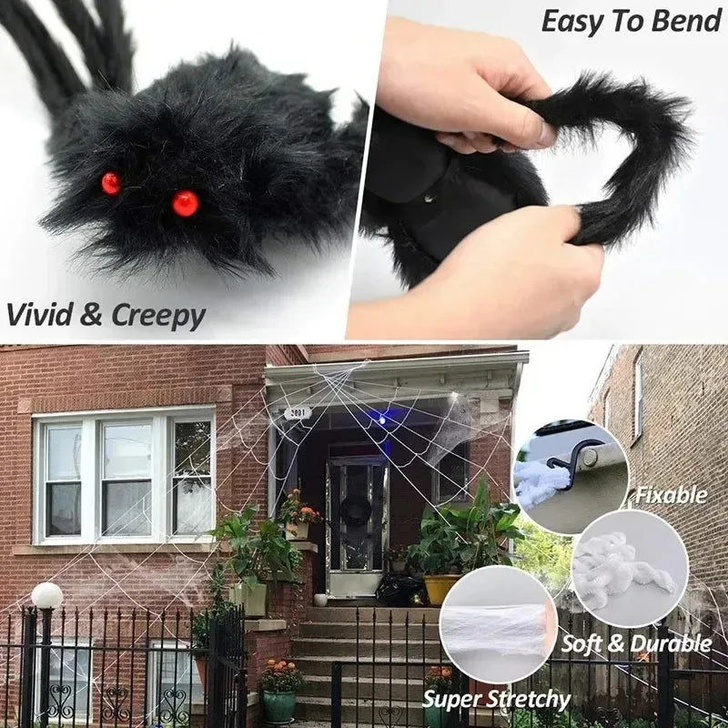Halloween Big Plush Spider Horror Halloween Decoration Party Prop Outdoor Giant Spider Decor 30-200cm Chamber Prank Black Spider